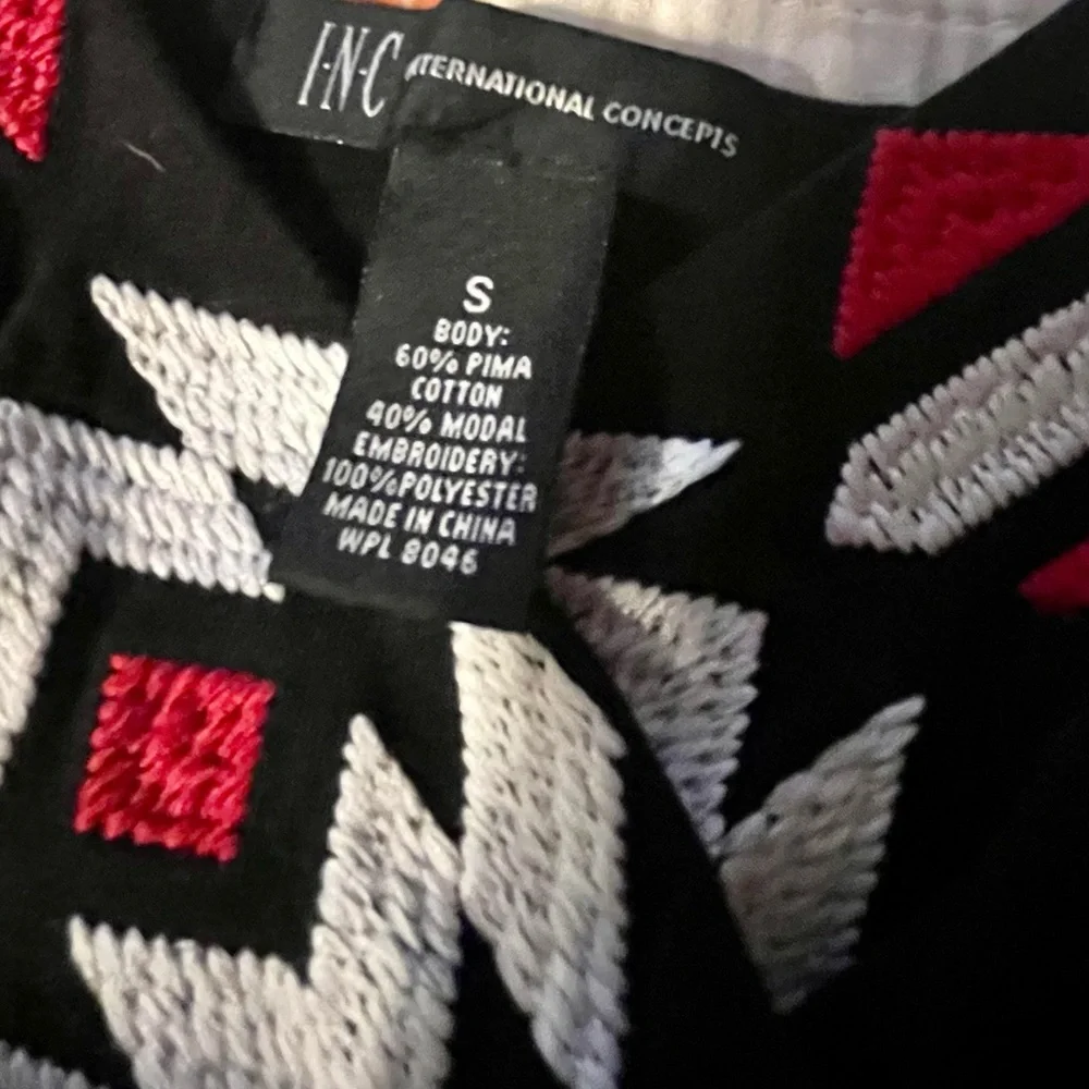 INC International Concepts Black Midi Dress with Red and White Geometric Design - Picture 2 of 2